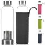 DIMONO Deluxe Trinkflasche aus Glas 600ml - Sport Glasflasche Wasser-Flasche; bruchsicher mit Edelstahl Filter-Einsatz & Nylon Thermo-Hülle - Schwarz - 1