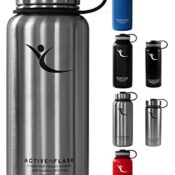 Trinkflasche Active Flask von BeMaxx Fitness + 3 Trinkverschlüsse - Doppelwandig vakuum-isolierte Edelstahl Thermosflasche für Büro, Sport, Outdoor - Ideal für Kaffee, Tee, Kaltgetränke (Classic Stainless | 950ml) - 1